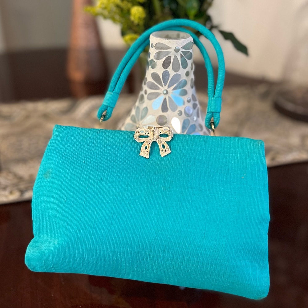 Vintage 1950s INGBER Blue-Turquoise Evening Bag with Jewel